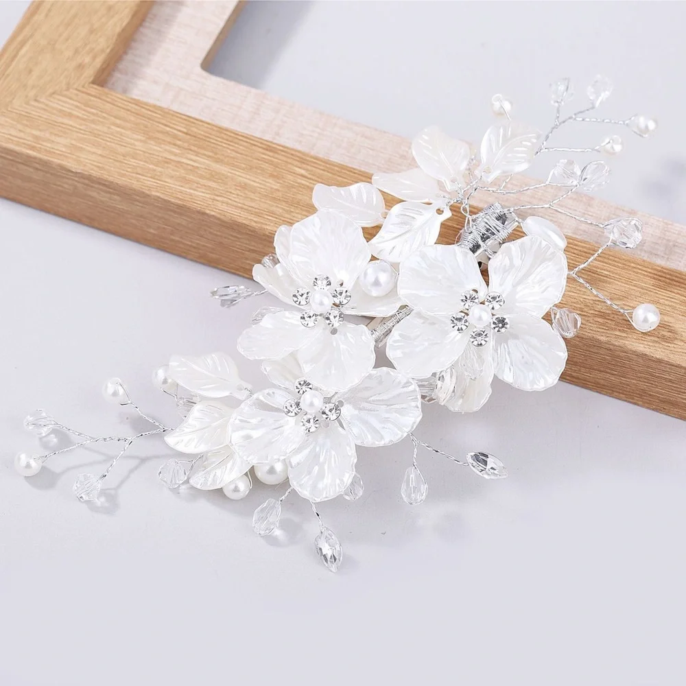 Bridal Crystal Pearl Flower Hair Clip Floral